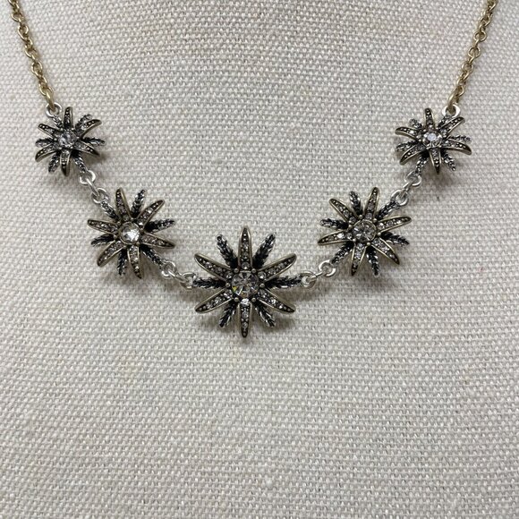 Vintage Starburst Rhinestone Necklace Gold & Silver‎ Tone Adjustable Chain - Picture 2 of 12